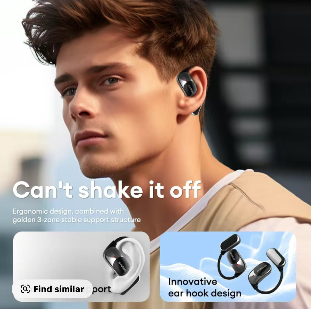 HYUNDAI Fit2 with Built-in 169-Language Translation Wireless Headphones with Electroplated Ear Hook Design - Comfortable, Great Sound, Bluetooth 5.4 Flash Connection, Wireless Earbuds for Music and Calls