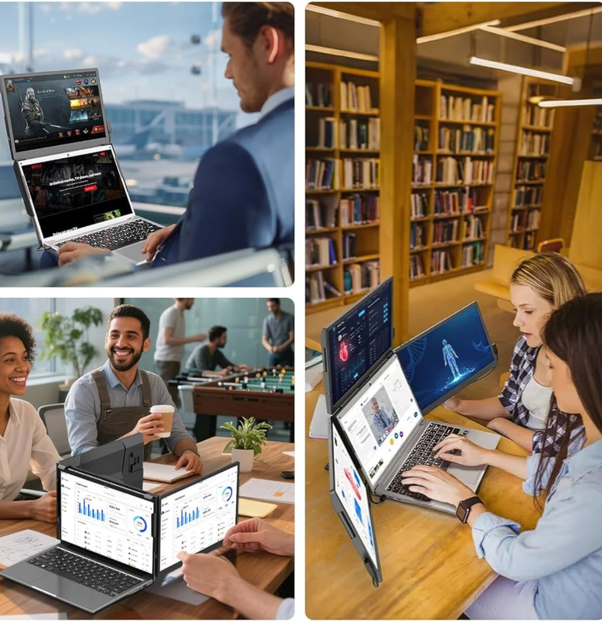 A-DREAMER Triple Portable Monitor 13.3”, Detachable Triple Screen Extender for Laptop 13”-16”, 1920x1200 IPS 16:10, One Cable for Three Displays, Compatible with Win/Mac (M1/M2/M3) (with 100W Charger)