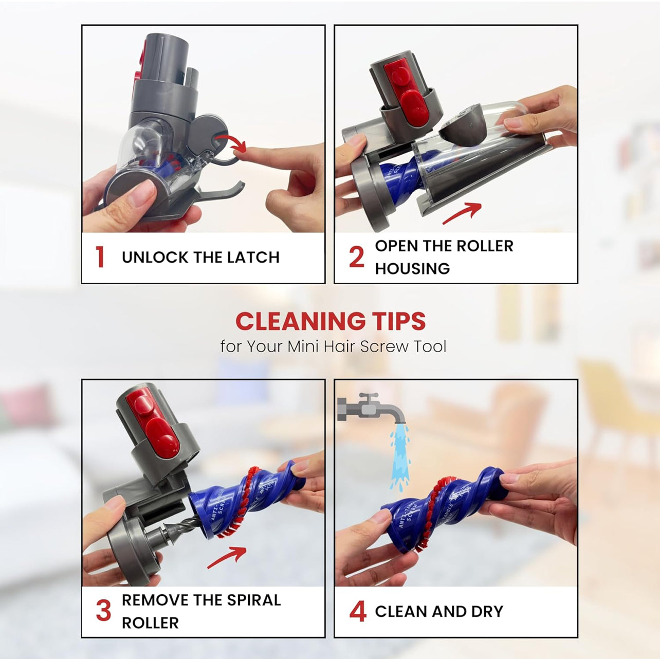 for Dyson V7 V8 V10 V11 V15 Vacuum Cleaners - Mini Motorized Brush Head - Pet Hair Removal Vacuum Attachment, Mini Hair Screw Tool for Carpeted Stairs, Couch Cushions, Upholstery & Car Carpet