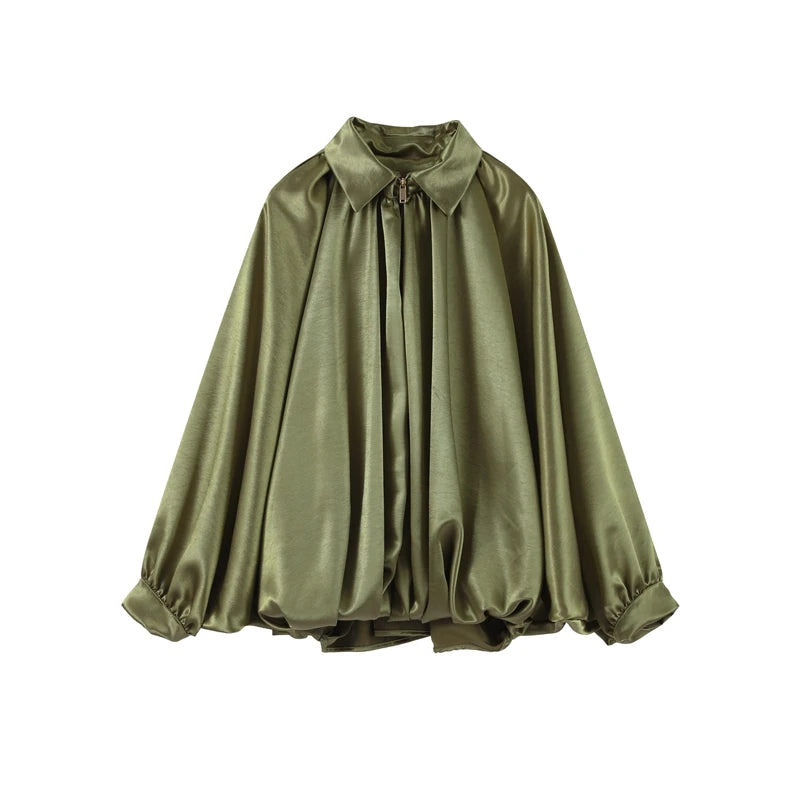 Elegant Green Suede Jackets 2025 Spring Autumn Street PlElegan