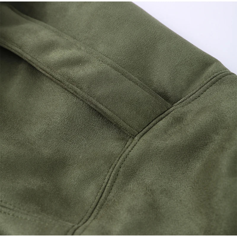 Elegant Green Suede Jackets 2025 Spring Autumn Street PlElegan