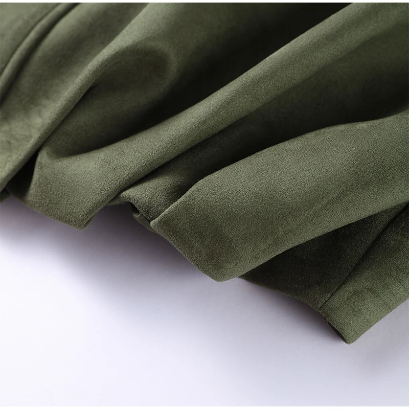 Elegant Green Suede Jackets 2025 Spring Autumn Street PlElegan