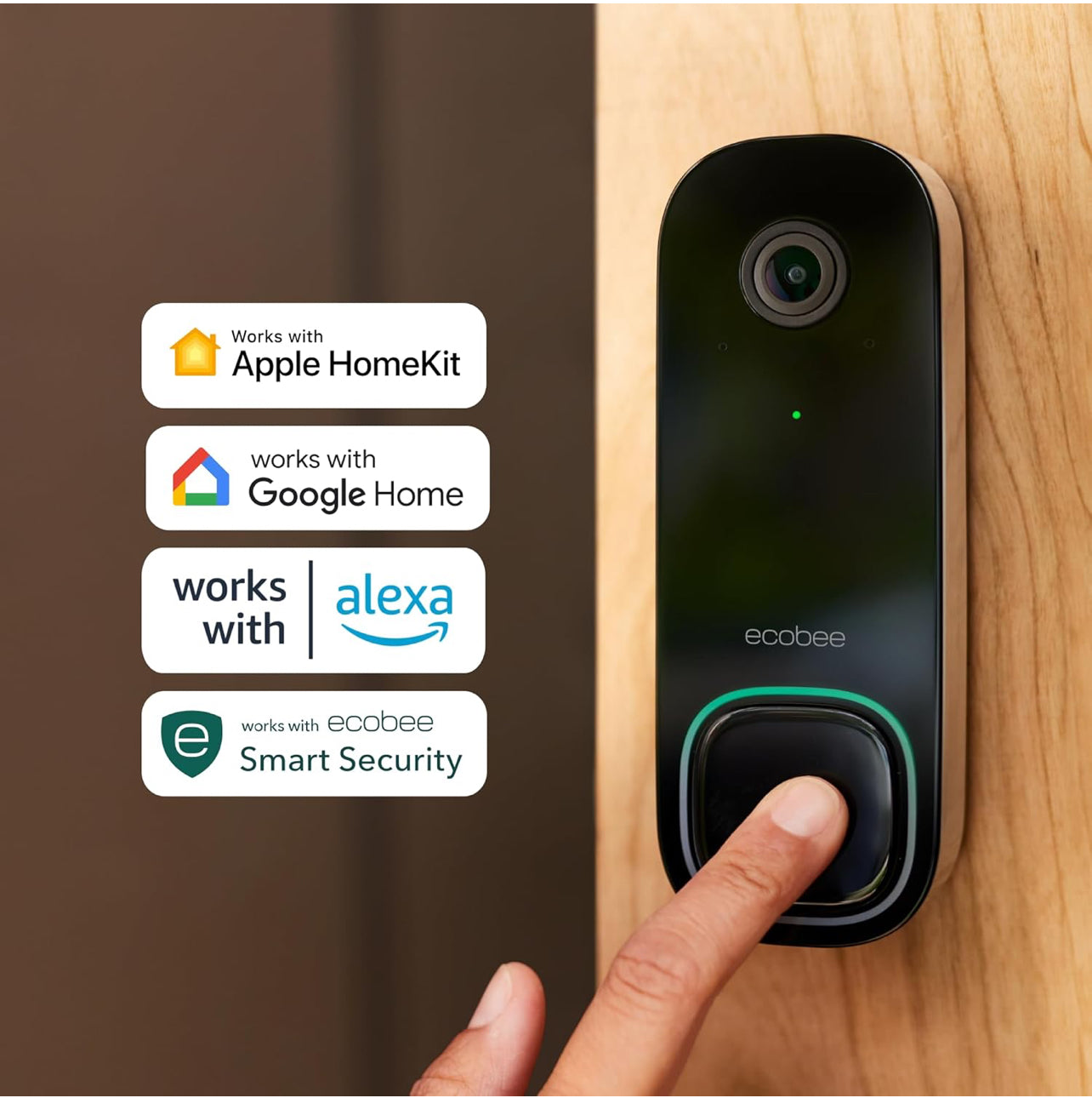 ecobee Home Security Bundle with Smart Doorbell Camera (Wired), SmartSensor for Doors and Windows, and SmartCamera with Voice Control.
