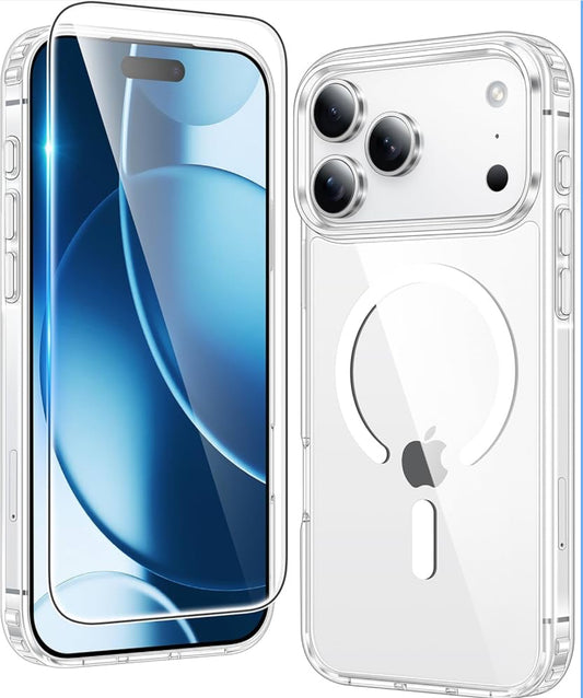 FNTCASE for iPhone 17 Pro-Max Case: Magnetic Transparent Phone Cases with Screen Protector Slim Military Grade Drop Protection Rugged Shockproof Protective Cell Phone Cover