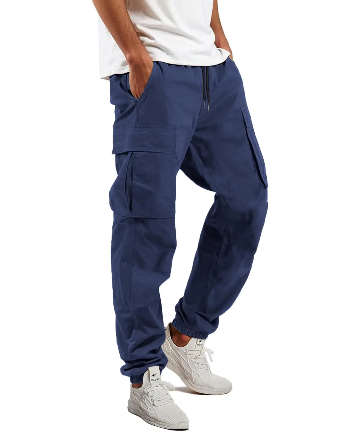 LYRXXX Mens Cargo Pants Casual Workout Pants Drawstring Cotton Hiking Pants Joggers Sweatpants for MenBlack