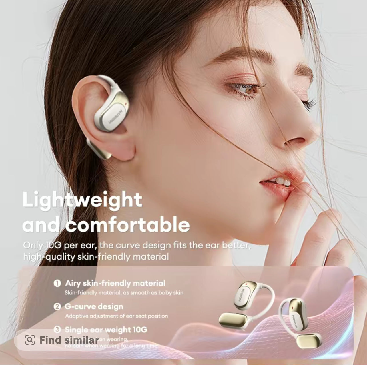 HYUNDAI Fit2 with Built-in 169-Language Translation Wireless Headphones with Electroplated Ear Hook Design - Comfortable, Great Sound, Bluetooth 5.4 Flash Connection, Wireless Earbuds for Music and Calls