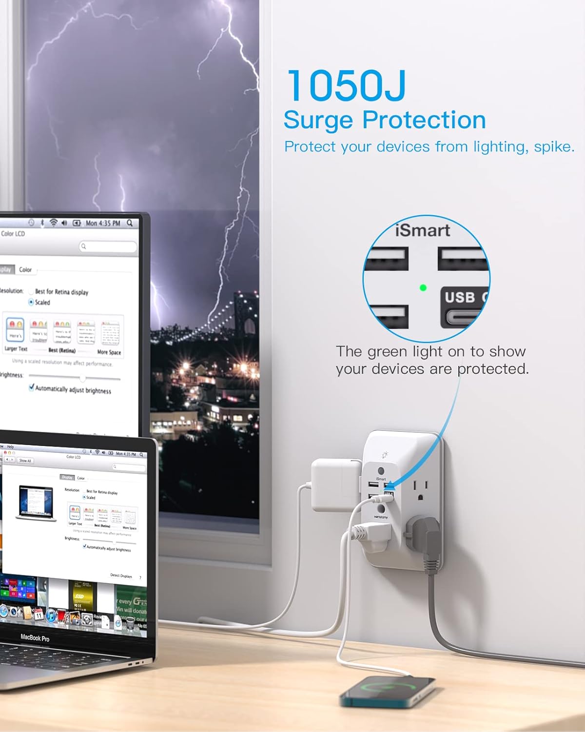 Outlet Extender with Night Light, HANYCONY Multi Plug Outlet, USB Wall Charger Surge Protector 4 USB Ports(1 USB C), Power Strip Electrical Outlet Splitter Expander for Home Office Dorm Room, ETL