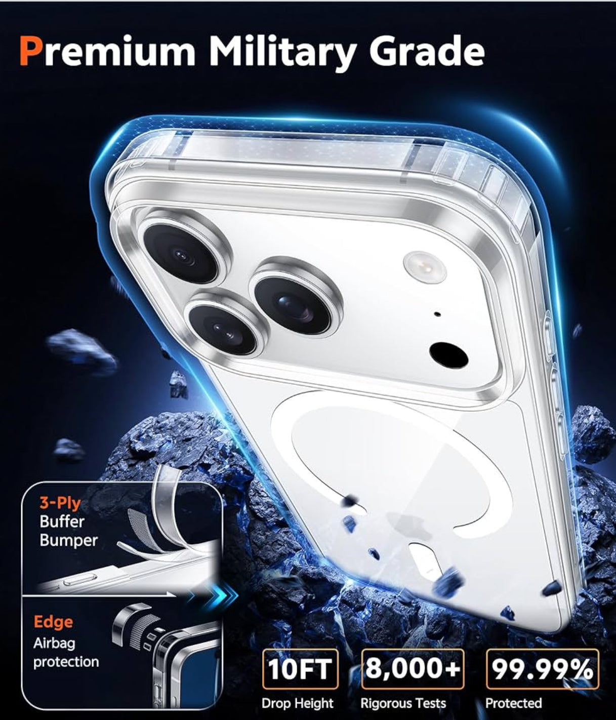 FNTCASE for iPhone 17 Pro-Max Case: Magnetic Transparent Phone Cases with Screen Protector Slim Military Grade Drop Protection Rugged Shockproof Protective Cell Phone Cover