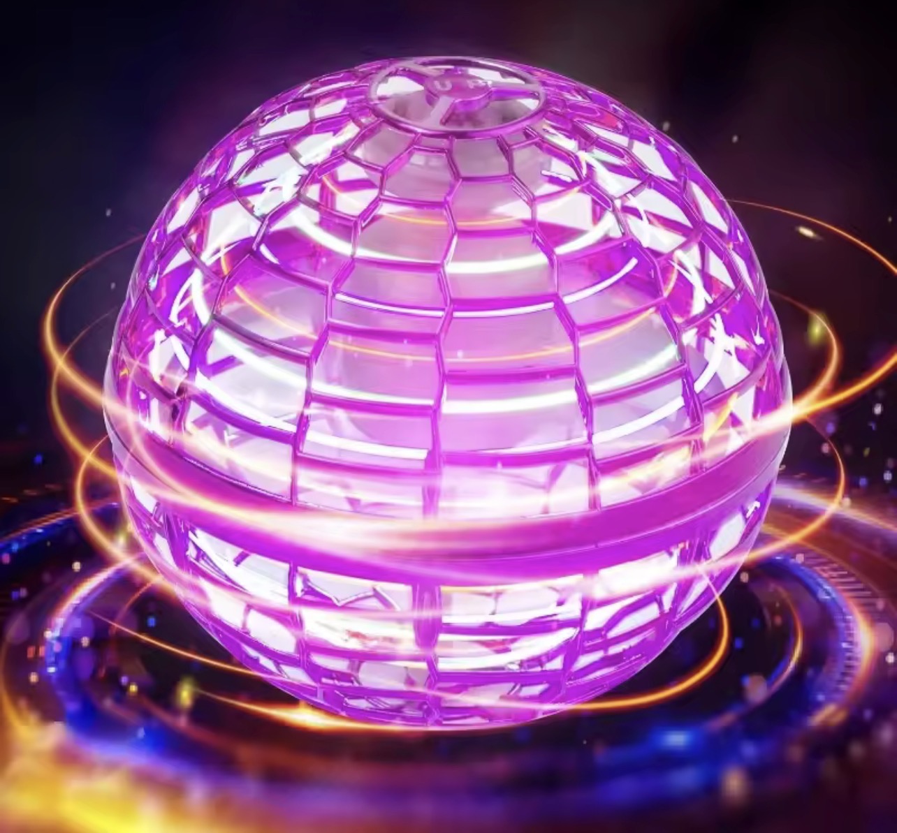 Colorful Flying Orb Hover ball with spinning lights, perfect for indoor and outdoor play for kids.