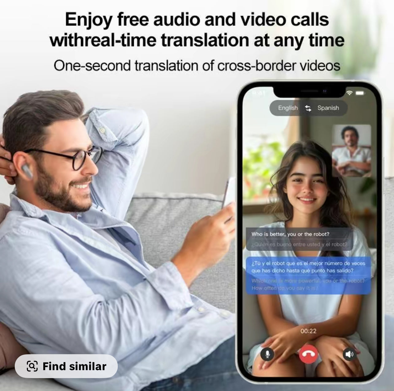 HYUNDAI Fit2 with Built-in 169-Language Translation Wireless Headphones with Electroplated Ear Hook Design - Comfortable, Great Sound, Bluetooth 5.4 Flash Connection, Wireless Earbuds for Music and Calls