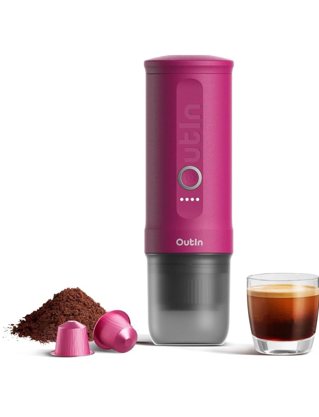 OutIn Nano Portable Electric Espresso Machine, Travel Coffee Maker for Camping, Car Coffee Maker Self-Heating with USB-C, With Ground Coffee & NS Capsule for RV, Hiking, Office
