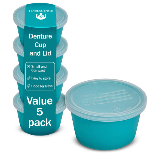 Denture Cup with Lid - Pack of 5 Denture Cases - False Teeth Conainer for Home Nursing Home and Hospital Use
