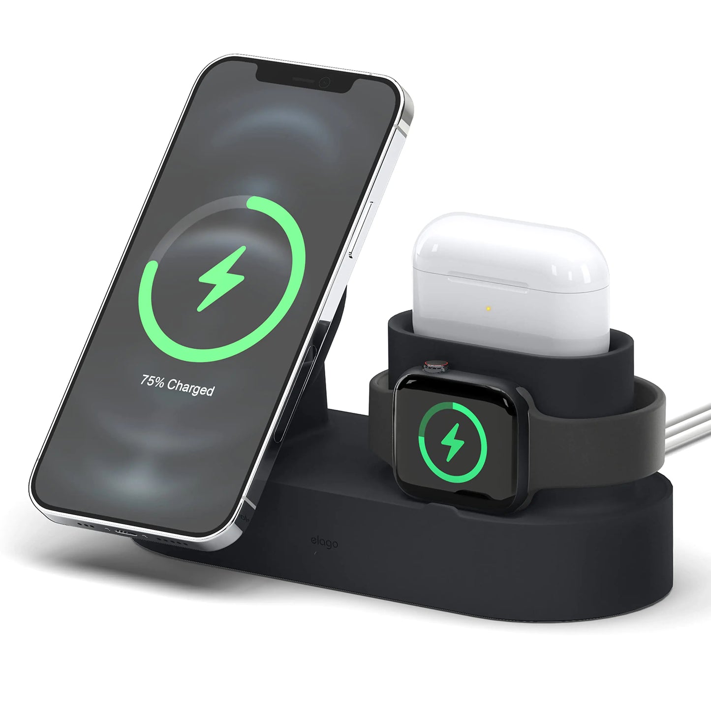 elago MS Charging Station 2 - Compatible with iPhone 16/15/14/13/12 Series AirPods 4 AirPods Pro 2 AirPods Pro AirPods 3 and All Apple Watch Series [Black] [Charging Cables Not Included]