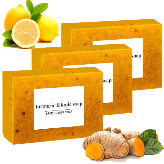 Lemon Turmeric Kojic Soap Fragrance - Jabon De Curcuma Lemon Turmeric Soap Honey Lemon Turmeric Soap Turmeric Lemon Kojic Soap For Face And Body (3PCS)