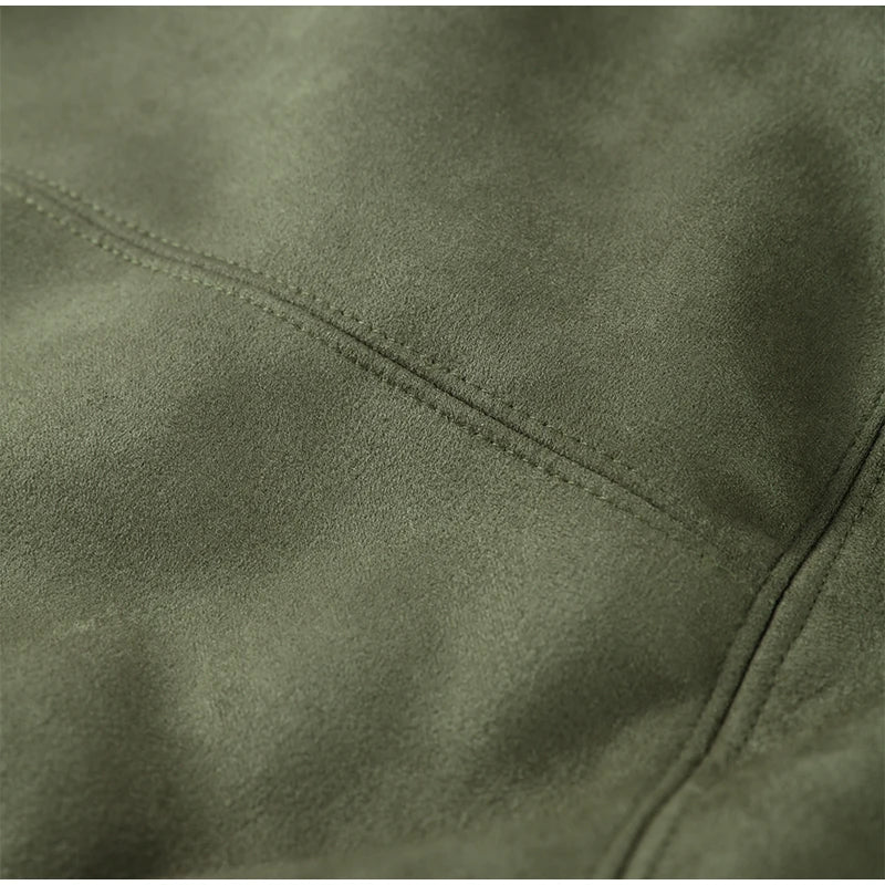 Elegant Green Suede Jackets 2025 Spring Autumn Street PlElegan