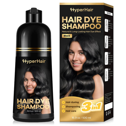 HyperHair Black Hair Dye Shampoo Shampoo for Color Treated Hair Hair Dye Shampoo 3 In 1 Black Hair Dye Shampoo for Gray Hair for Women & Men Long Lasting & Coverage